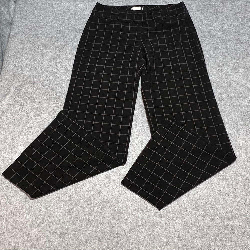 Hybrid Womens Black White Windowpane Grid Wide Leg Dress‎ Pants Size 6